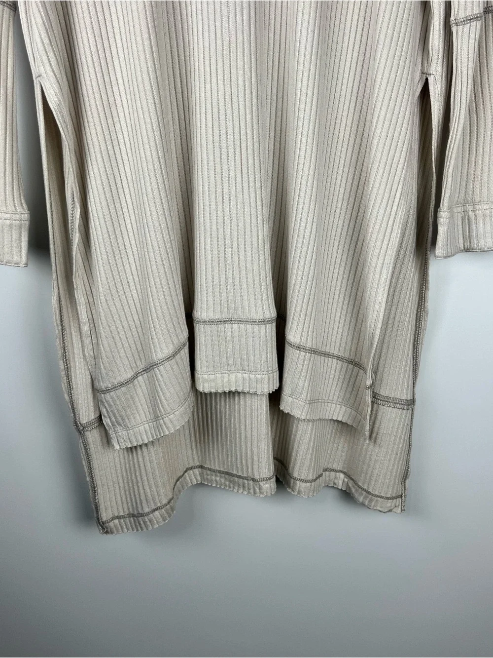 Free People Gwen Drippy Ribbed Henley Oversized Knit Tunic Boho Grey Size L